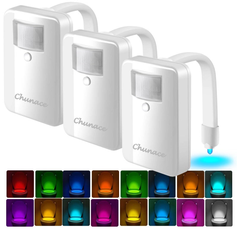 Chunace 3 Pack Toilet Night Lights with Motion Activated Sensor, 16 Colors LED Nightlight Inside Bowl, Cool Stuff for Bathroom Accessories Decor, Unique & Funny Housewarming Gadgets for Men/Kids 2025 - Image 1